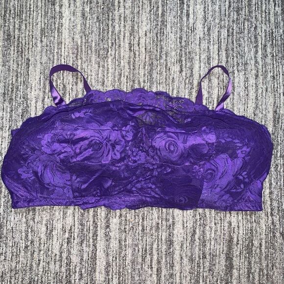 Vintage Anoureuse Women’s 52G Purple‎ Lace Detail Full Cup Bra Bralette - Picture 1 of 7